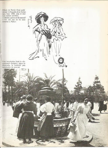 LAMINA 20674: Fuente de Montcada en Barcelona y dibujo de Xavier Grose