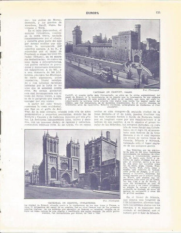 LAMINA 20889: Castillo de Cardiff y Catedral de Bristol