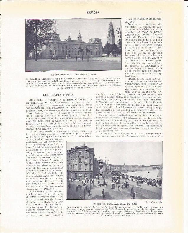 LAMINA 20885: Ayuntamiento de Cardiff, Gales y Paseo de Douglas de la isla de Man