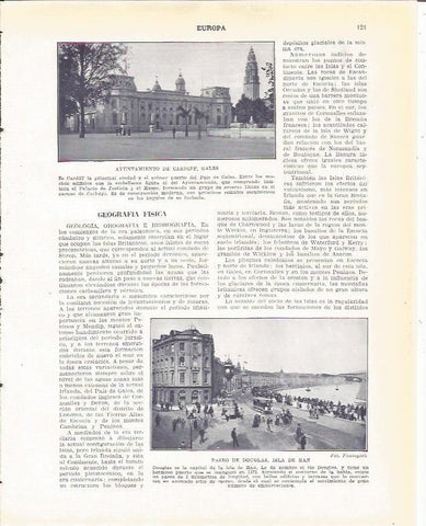 LAMINA 20885: Ayuntamiento de Cardiff, Gales y Paseo de Douglas de la isla de Man