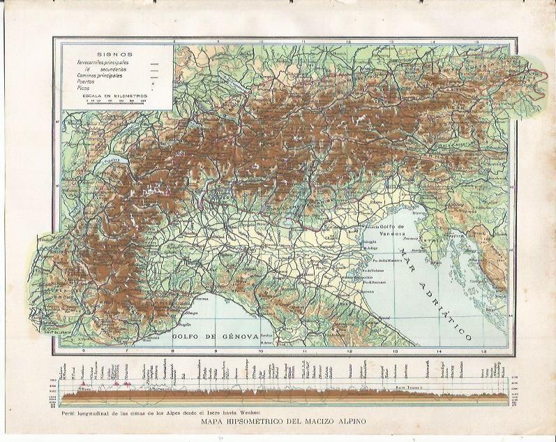 LAMINA 20841: Mapa hipsometrico de los Alpes
