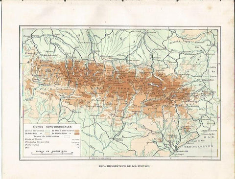 LAMINA 20839: Mapa hipsometrico de los Pirineos