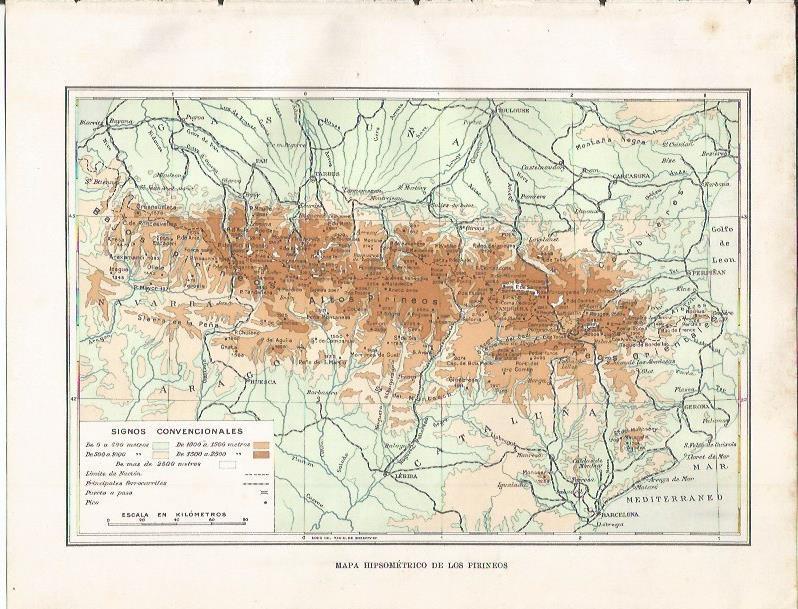 LAMINA 20839: Mapa hipsometrico de los Pirineos