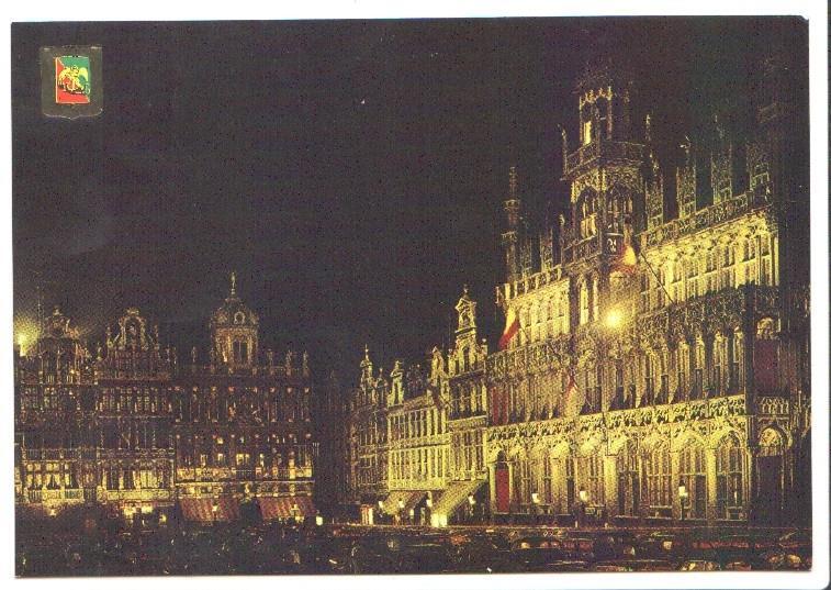 Postal JC0860: Brussels. Market Place and Kings House by night