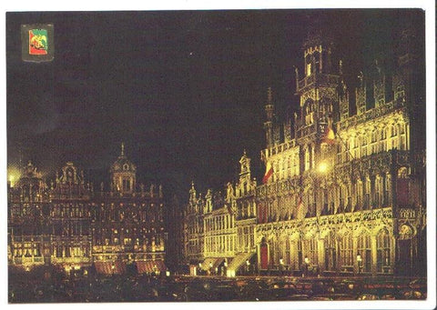 Postal JC0860: Brussels. Market Place and Kings House by night