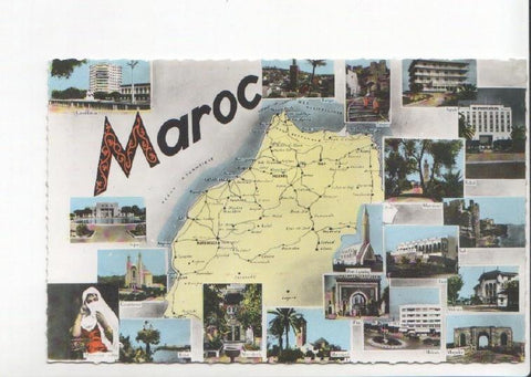 Postal JC0887: Maroc, varias vistas (Casablanca, Rabat, Marrakech, Mogador, etc.). Postal dentada