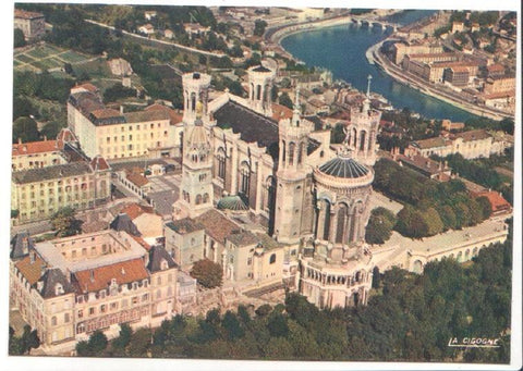 Postal JC0891: La Cigogne. Basilique de Fourviere et perspective sur la Vallee de Saone