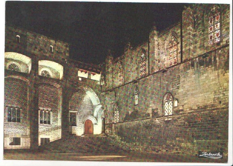 Postal JC0895: Barcelona. Nuestra Señora de la Merced. Patrona de la Ciudad de BarcelonaBarrio Gotico. Plaza del Rey, de noche