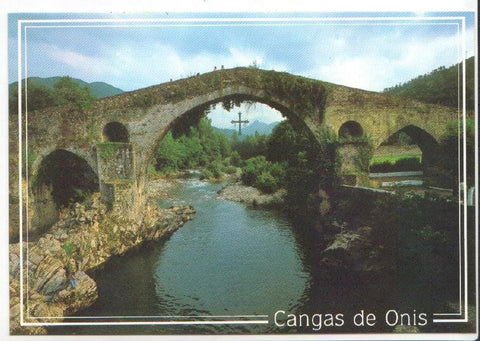 Postal JC0945: Cangas de Onis. Puente medieval romanico siglo XIII y rio Sella