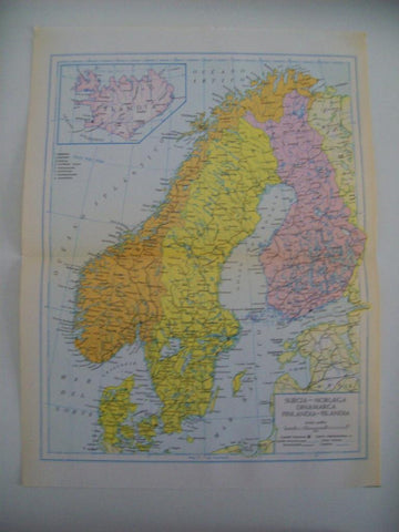 LAMINA 22465: Mapa de Suecia, Noruega, Finlandia, Dinamarca e Islandia