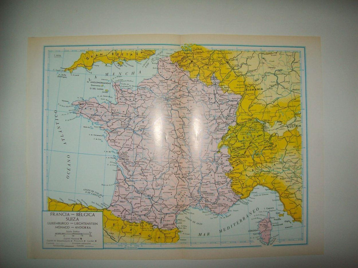 LAMINA 22460: Mapa de Francia, Belgica y Suiza