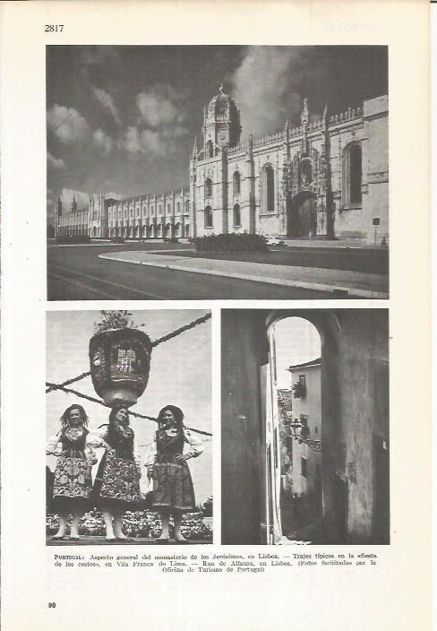 LAMINA 22550: Monasterio de los Jeronimos en Lisboa, trajes tipicos de Vila Franca do Lima y Rua de Alfaura en Lisboa