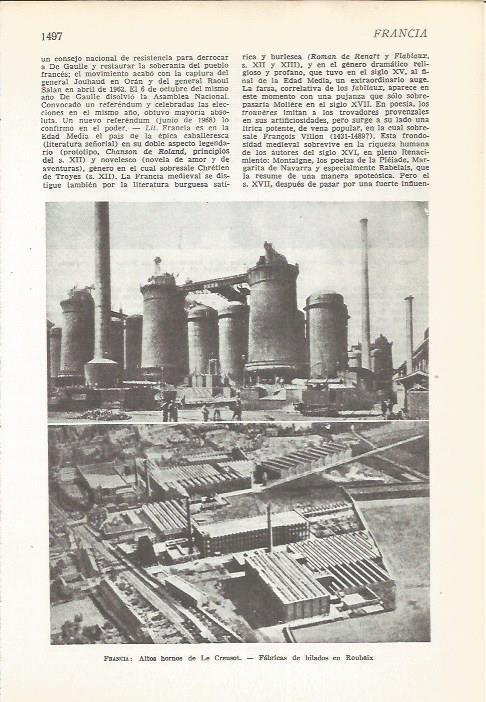 LAMINA 22216: Altos hornos de Le Creusot y fabrica de hilados en Roubaix