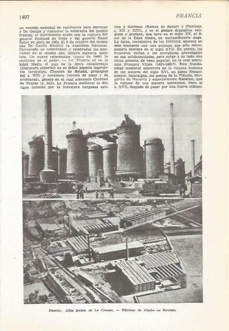 LAMINA 22216: Altos hornos de Le Creusot y fabrica de hilados en Roubaix
