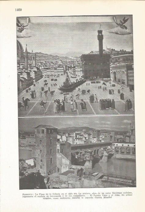 LAMINA 22207: Plaza de la Signoria y El Puente Viejo de Florencia