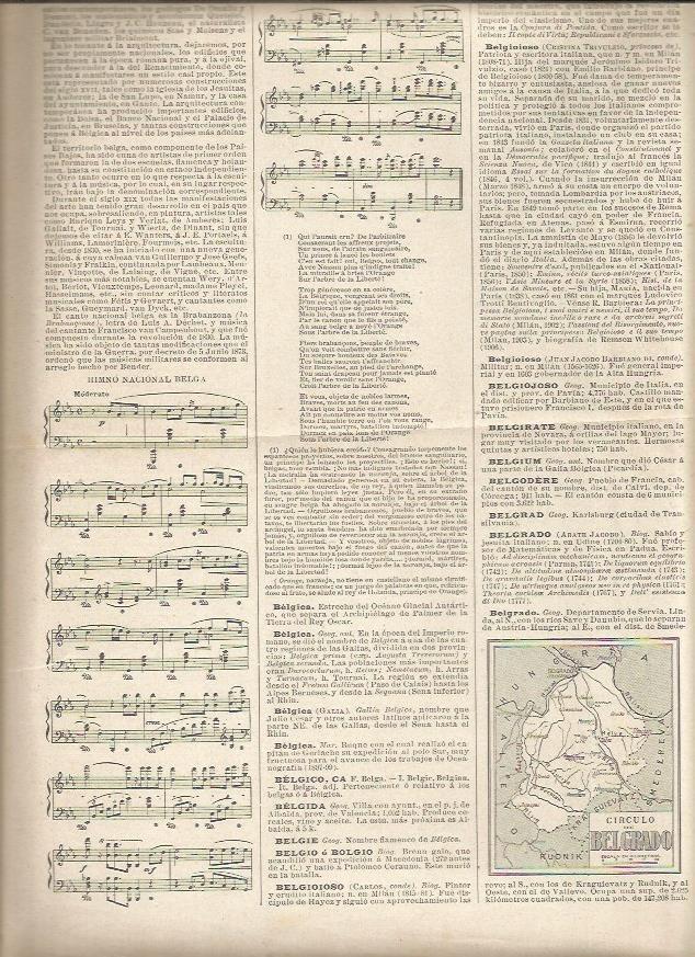 LAMINA 22962: Himno Nacional de Belgica y Mapa de Belgrado