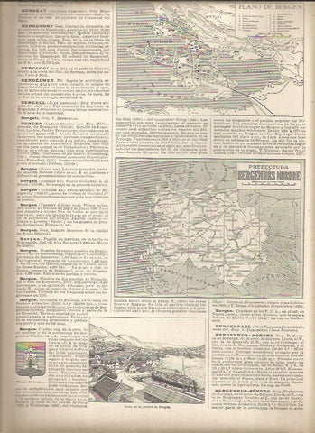 LAMINA 22950: Plano de Bergen y Mapa de la Prefactura de Bergenhus Nordre