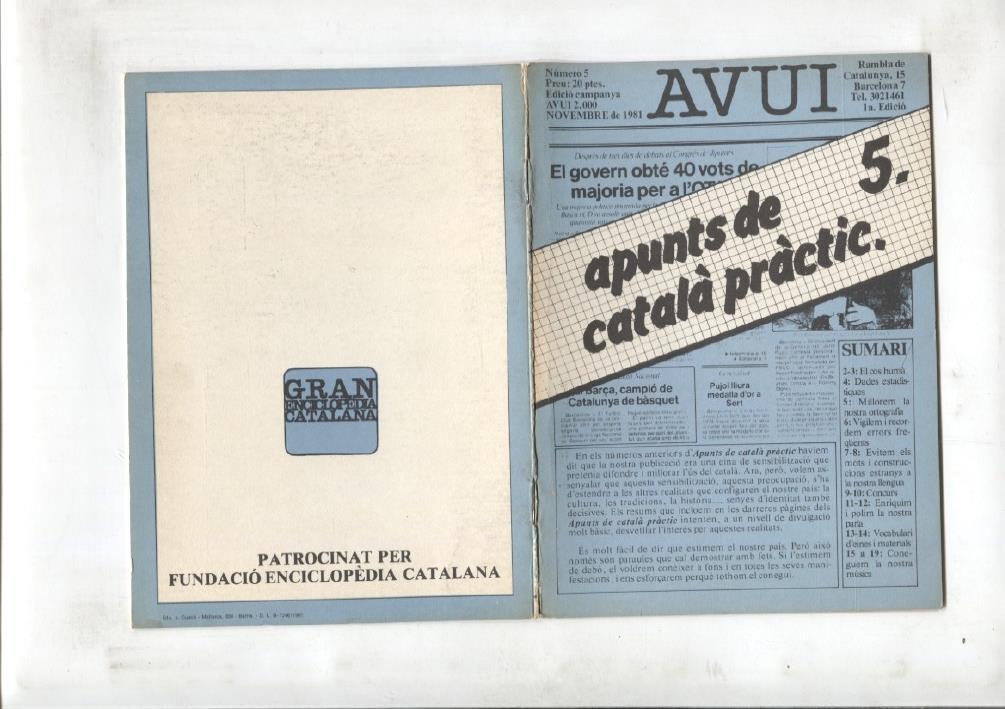 Avui numero 05: apuntes de catala practic: el cos huma, etc