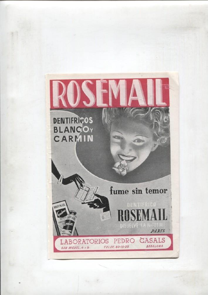 Publicidad epoca: Laboratorios Pedro Casals y su dentifrico Rosemail