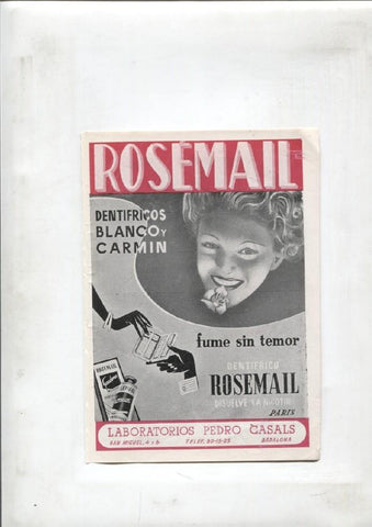 Publicidad epoca: Laboratorios Pedro Casals y su dentifrico Rosemail