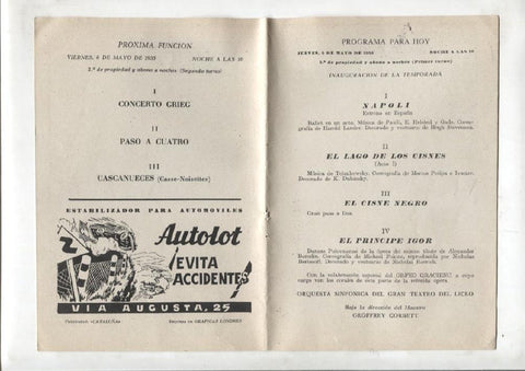 Teatro del Liceo: programa del jueves 5 mayo 1955, obra: Napoli, El lago de los cisnes, 