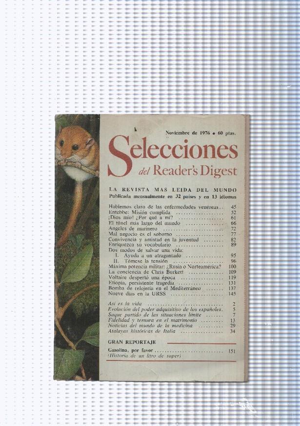 Selecciones del Reader s Digest Noviembre 1976: Hablemos claro de las enferme-