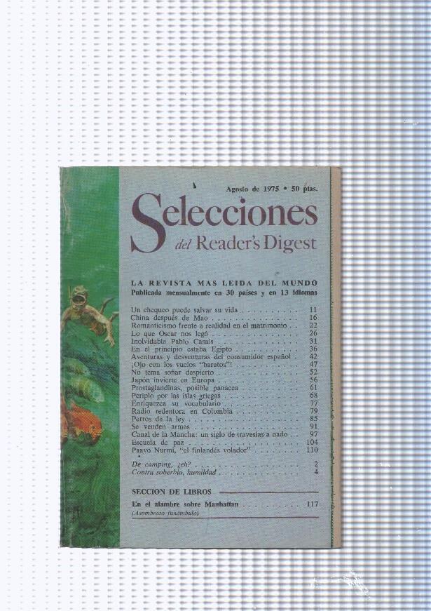 Selecciones del Reader s Digest agosto 1975: Un chequeo puede salavar su vida-