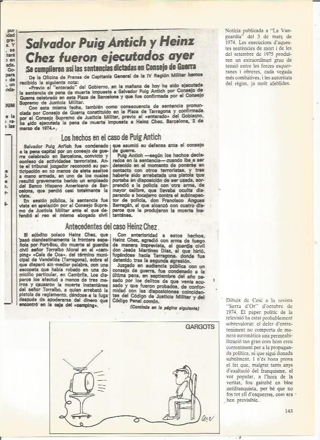 LAMINA 23946: Noticia en La Vanguardia de la ejecucion de Salvador Antich. 1975
