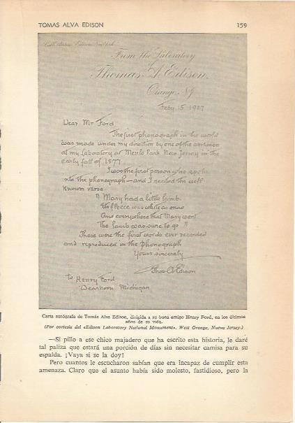 LAMINA 24173: Carta de Edison para Henry Ford