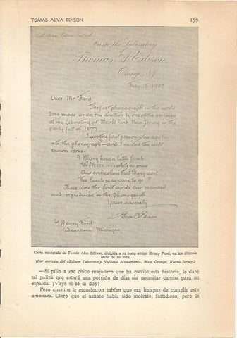 LAMINA 24173: Carta de Edison para Henry Ford