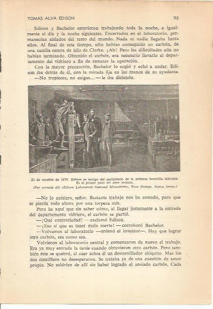 LAMINA 24151: Edison descubriendo la bombilla electrica en 1879