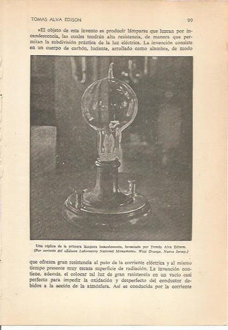 LAMINA 24153: Replica de la primera lampara de Edison