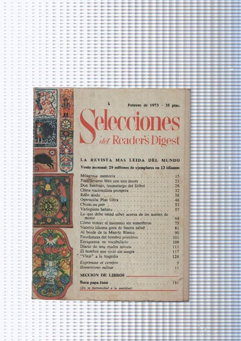 Selecciones del Readers Digest, numero 387, febrero 1973: Milagrosa memoria- Para llevarse