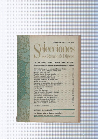 Selecciones del Readers Digest: 1972 octubre : tiene suelta las 3 primeras paginas, Hay virtud magica en una palabra