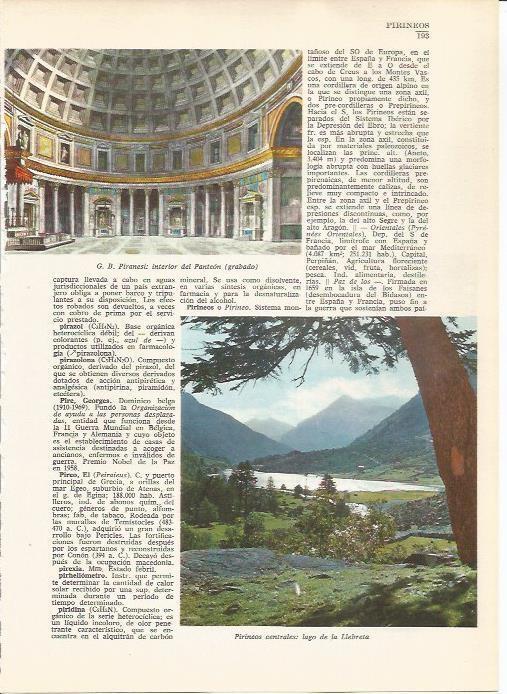 LAMINA 24786: Lago de la Lebreta en los Pirineos y grabado del interior del Panteon de Roma