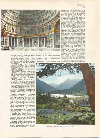 LAMINA 24786: Lago de la Lebreta en los Pirineos y grabado del interior del Panteon de Roma