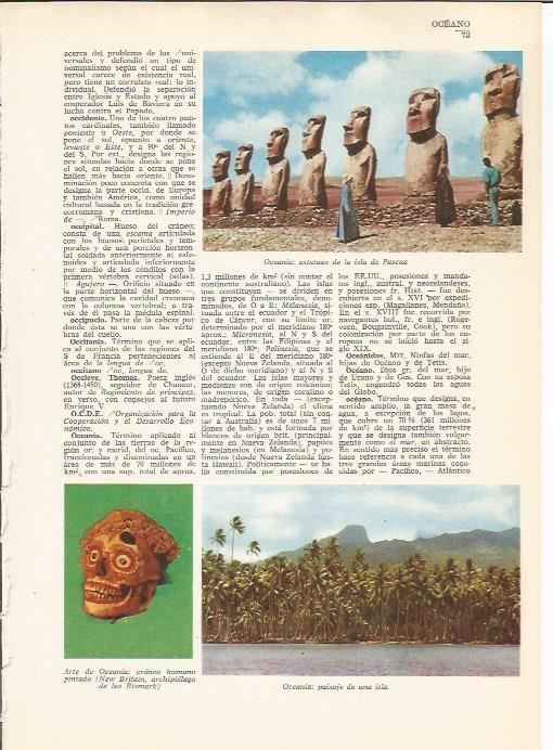 LAMINA 24771: Estatuas de la isla de Pascua y vista de una isla de Oceania