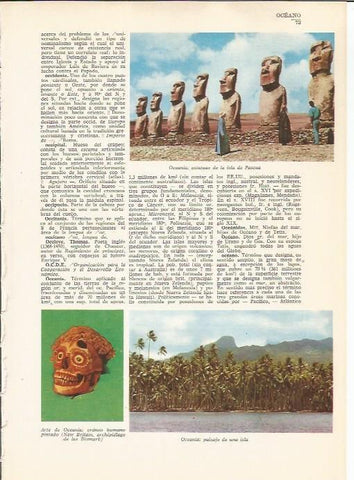 LAMINA 24771: Estatuas de la isla de Pascua y vista de una isla de Oceania