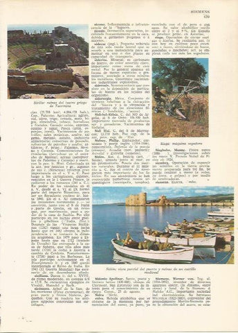 LAMINA 24820: Puero y castillo de Sidon y teatro griego de Taormina