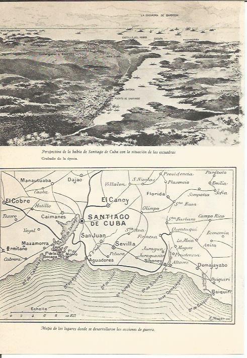 LAMINA 24631: Bahia de Santiago de Cuba y mapa de la Guerra de Cuba