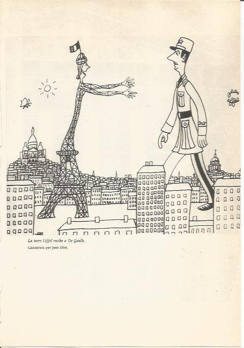 LAMINA 24681: La torre Eiffel recibe a De Gaulle, caricatura por Jean Effel
