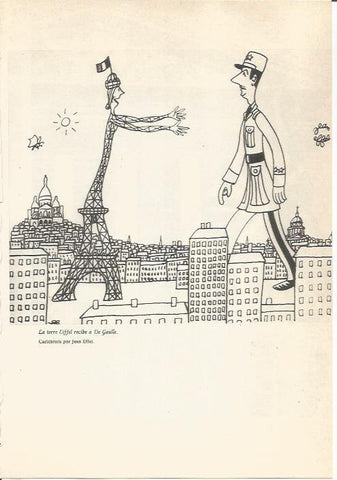LAMINA 24681: La torre Eiffel recibe a De Gaulle, caricatura por Jean Effel
