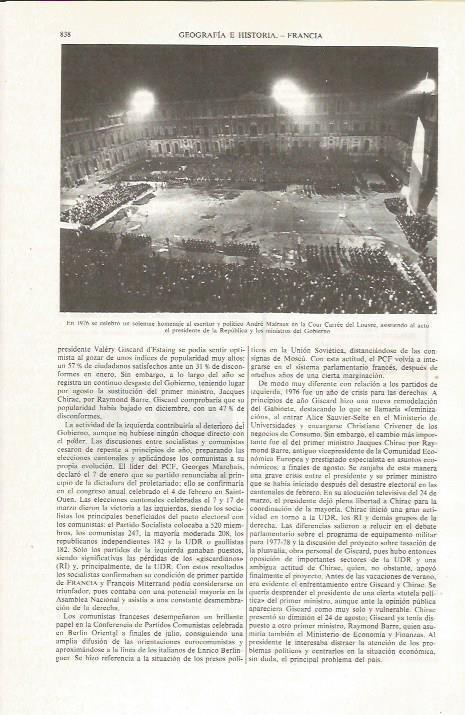 LAMINA ESPASA 36112: Homenaje a Andre Malraux en Paris en 1976