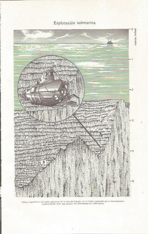 LAMINA ESPASA 36038: Dibujo del cañon subterraneo de la fosa del Caiman, Caribe