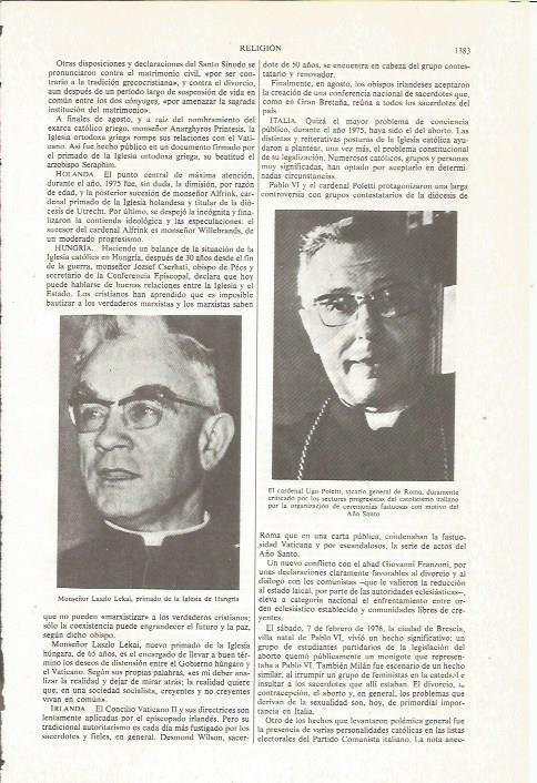 LAMINA ESPASA 36230: Monseñor Laszlo Lekai y el cardenal Ugo Poletti