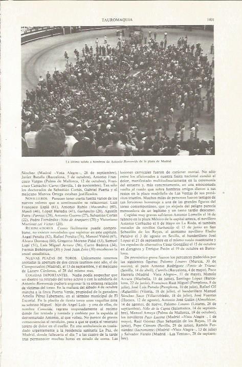 LAMINA ESPASA 36236: Funeral de Antonio Bienvenida en la plaza de toros de Madrid