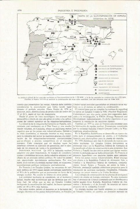LAMINA ESPASA 36173: Mapa de la nuclearizacion de España