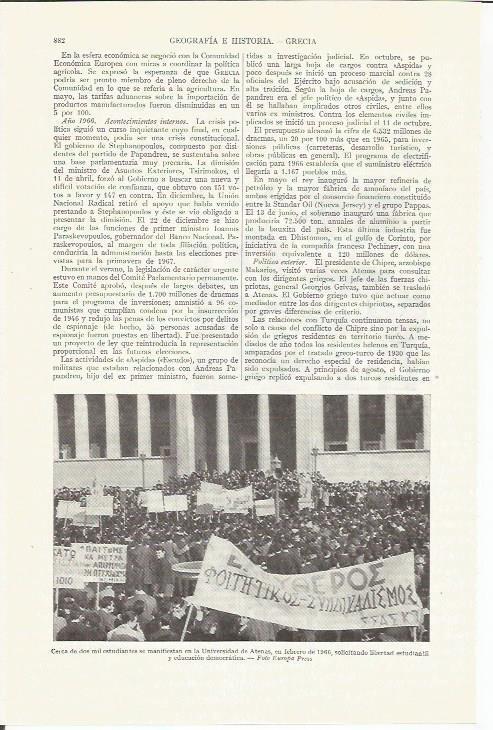 LAMINA ESPASA 35859: Manifestacion estudiantil en Atenas en 1966