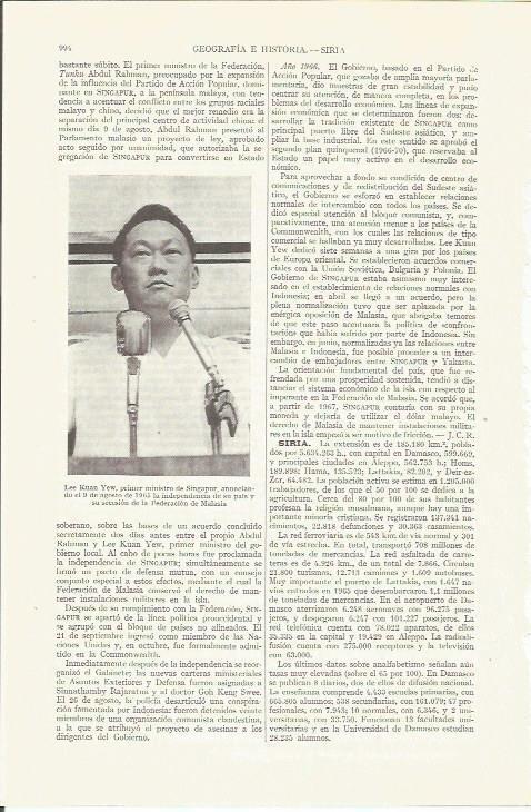 LAMINA ESPASA 35891: Lee Kuan Yew, primer ministro de Singapur