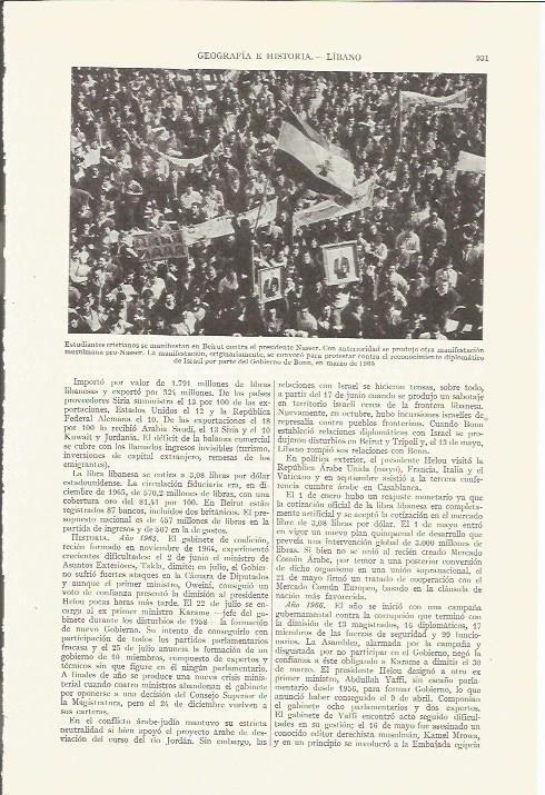 LAMINA ESPASA 35877: Manifestacion de estudiantes cristianos en Beirut contra Nasser.
